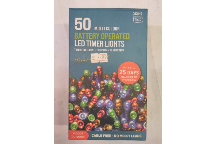 50 Multi Colour Battery Operated LED Timer Lights 