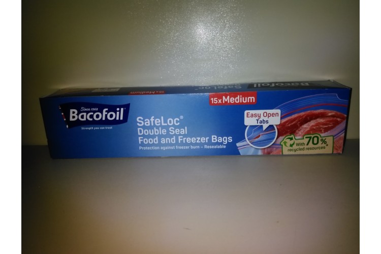 BacoFoil SafeLoc Double Seal Food and Freezer Bags 15 Medium Size