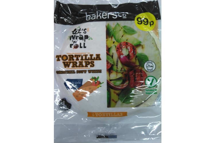 Bakers Co Tortilla Wraps Original Soft White 6Tortillas L size