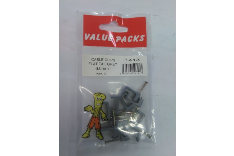Cable Clips Flat T&E Grey 6.0mm