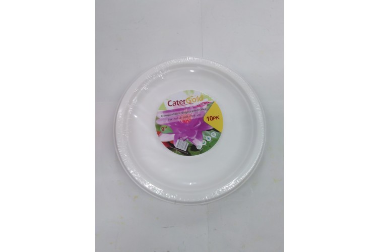 10 Cater Gold Compostable Sugercane Plates 9''