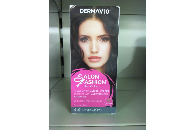 Derma V10 Salon Fashion Hair Colour 4.9 Natural  Brown  Vegan 