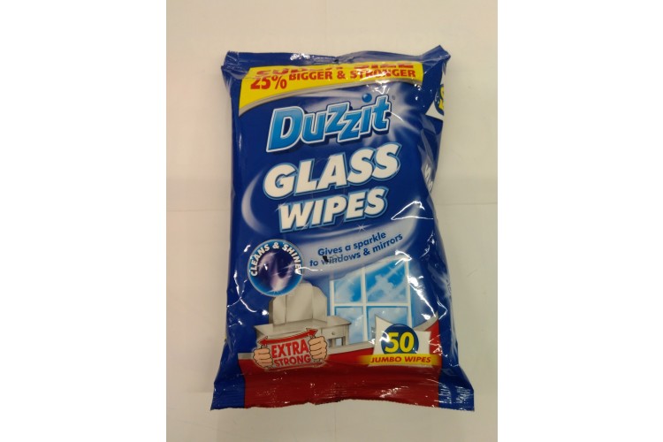 Duzzit Glass Wipes 50 Jumbo Wipes Cleans & Shines