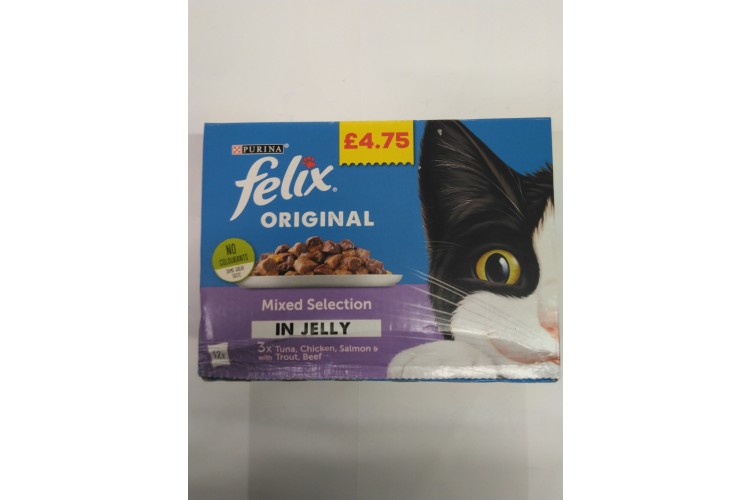 Felix Original Mixed Selection  In Jelly 12 Pack x 100g 3X Tuna, Chicken, Salmon and With Trout, Beef