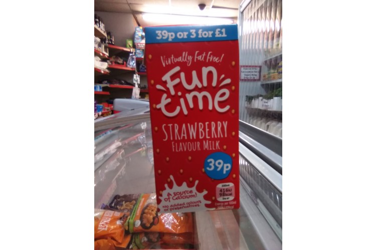 Funtime Strawberry Flavour Milk 200ml 3 For £1