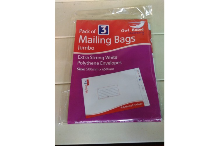 Owl Pack of 3 Mailing Bags Jumbo