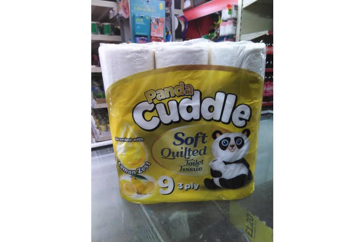 Panda Cuddle Feather Soft Quilted Lemon Zest  9 Roll 3 Ply 