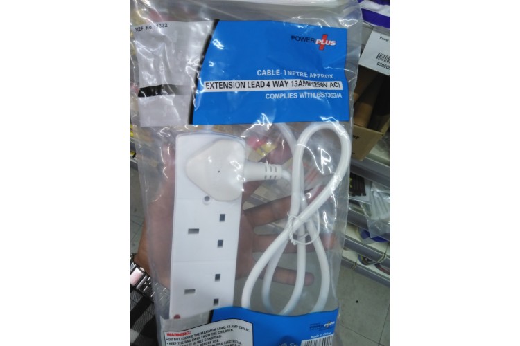 Power Plus 4 Way Gang Extension Lead 1M 