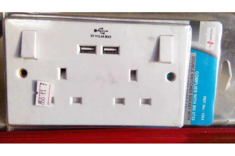 PowerPlus Double Switched Socket With 2 USB Charger Port 2.4A