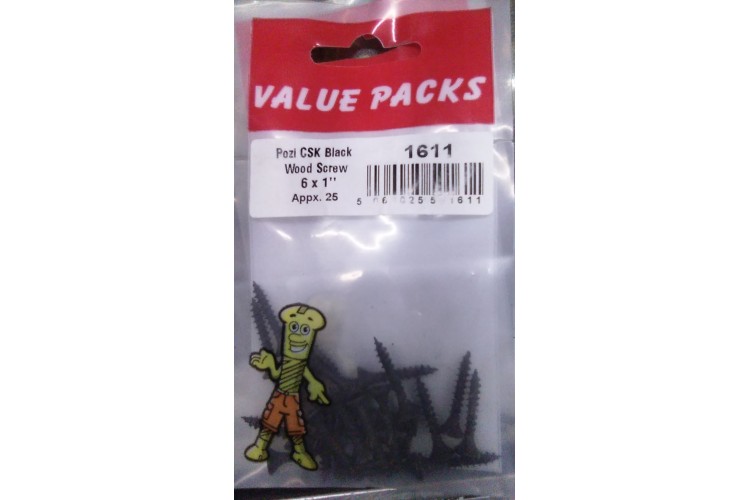 Value Packs Pozi CSK Black Wood Screw 6 x 1