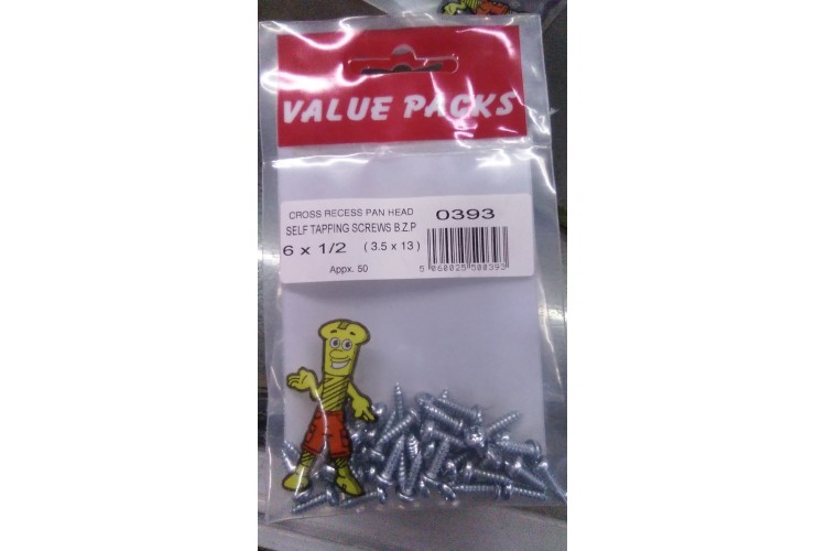 Value Packs Self Tapping Screws B.Z.P 6 x 1/2 ( 3.5 x 13)