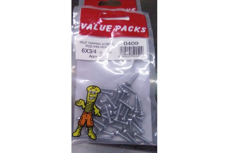 Value Packs Self Tapping Screws B.Z.P 6 x 3/4 ( 3.5 x 19)