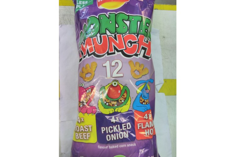 Walkers Monster Munch 12 4xRoast Beef 4xPickled Onion 4xFlamin Hot 12x20ge