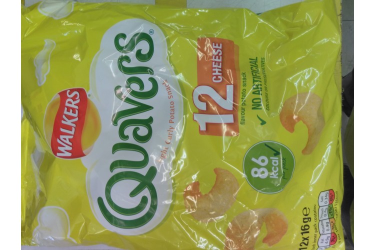 Walkers Quavers Light Curly Potato Snack 12 Cheese Flavour Potato Snack 12x16Ge